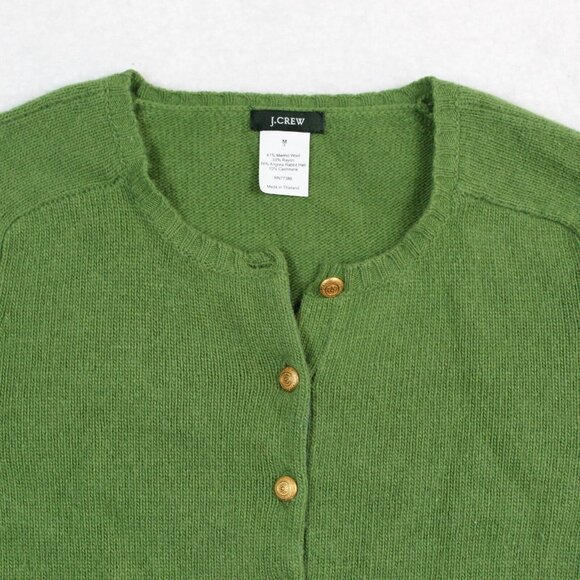 Vintage J. Crew Sweater Angora Cashmere Wool Womens Medium Cardigan Green Gold - Picture 2 of 4